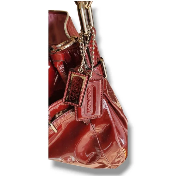 Coach F17861 Chelsea Wine Red Patent Leather Ashlyn Hobo Shoulder Bag Handbag - Picture 14 of 17